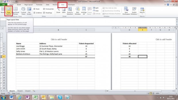 change layout in excel
